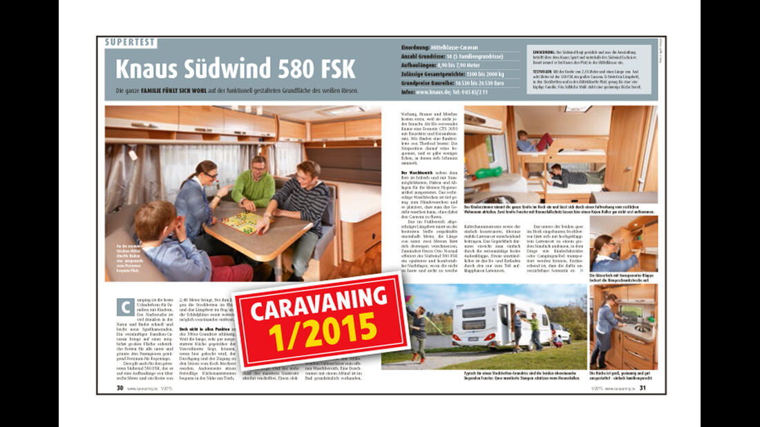 Caravaning 1/2015 Knaus Südwind 580 FSK
