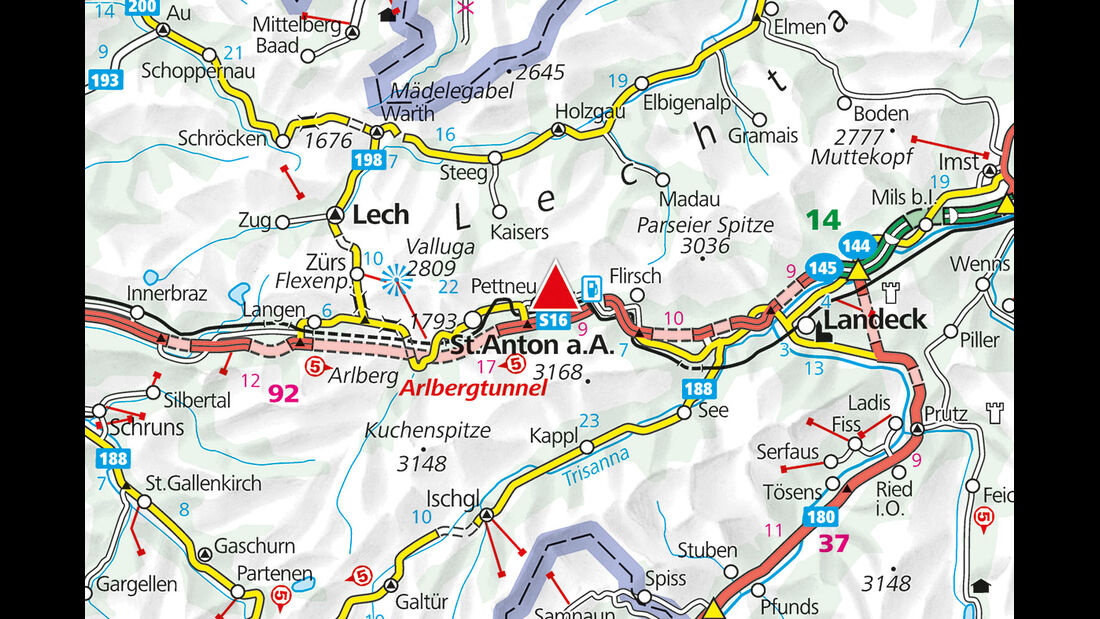 Karte Region Arlberg