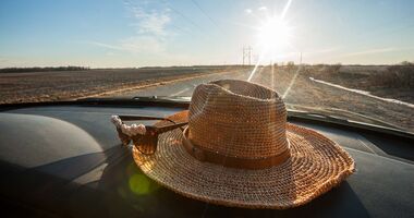 Straw hat in the car