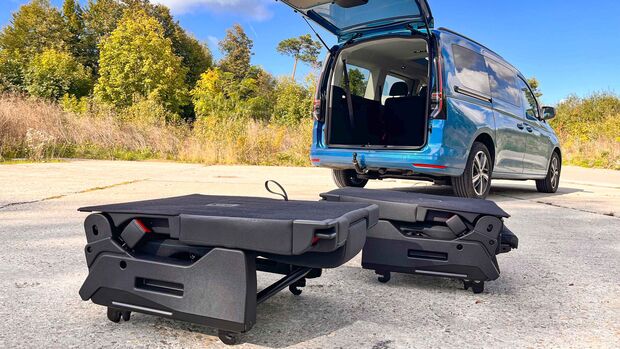 VW Caddy im Zugwagentest Ausgebaute Sitze